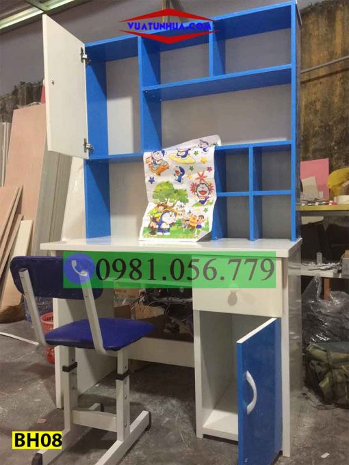 Bàn học nhựa Đài Loan liền giá sách BH08