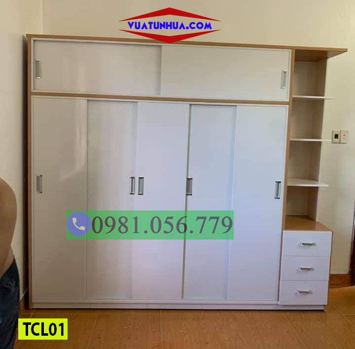 Tủ nhựa quần áo cánh lùa Đài Loan 5 cánh 1 kệ TCL01