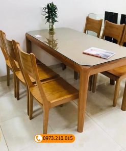 Bàn ăn 6 ghế phong cách đơn giản gỗ sồi Nga BA01