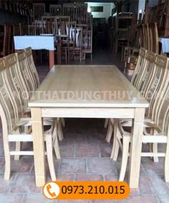 Bàn ăn 6 ghế mặt liền bàn chữ nhật kiểu đơn giản gỗ sồi Nga BA10