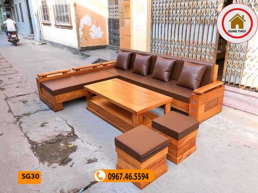 ghế sofa gỗ tự nhiên phòng khách cao cấp gõ đỏ SG30