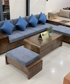 sofa góc chữ L chân cuốn gỗ sồi Nga SG47