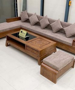 sofa góc chữ L chân cuốn kèm bàn choãi SG47