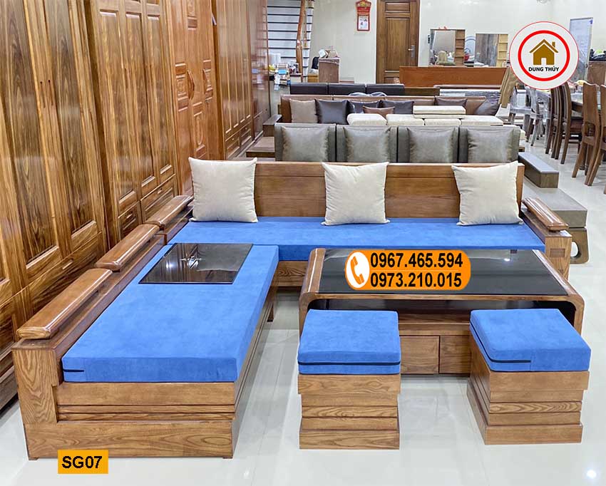 sofa góc trứng gỗ sồi Nga SG07 kèm bàn cong